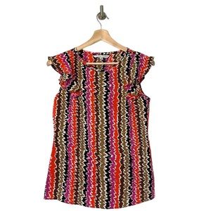 Trina Turk Fiesta Palma 100% Silk Multi Color Shirt Blouse Top Size Small